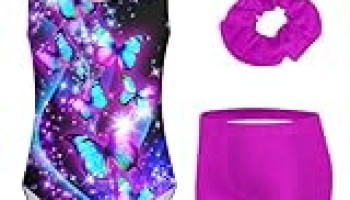 3 Piece Leotard for Little Girls Gymnastics with Purple Boy Shorts for 4t 5t Kid Girls’ Sparkle Diamond Black 3D Print Butter-fly Athletic Outfits with Hair Scrunchie for Girl Sporting.Size 4 5 @ $9.49
