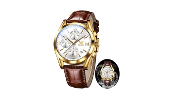 OLEVS Men’s Chronograph Brown Leather Strap Analog… @ $17.11