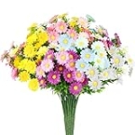 Linkstyle 10 Bundles Daisies Artificial Flowers, Colorful Fake Daisy Plant Hanging Faux Plastic Flower Bridal Bouquet for Outdoor Garden Window Box Cemetery Home Table Decor, Multi-Color @ $10.99 ($1.10 / Count)