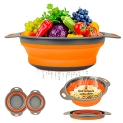 Collapsible Colander Basket 2 of Set，Vegetables Fruit Washing Basket Drain Tool，Small & Big Size Silicone Telescopic Colander with Handle For Kitchen/Home/Restaurant Round Shape 3 Color (Orange)