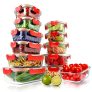 NutriChef Superior Glass Food Storage Containers – 24-Piece Stackable Glass Meal-prep w/ Newly Innovated Hinged BPA-Free 100% Leakproof Locking Lids – Freezer-to-Oven-Safe – NutriChef NCGLRED (Red) @ $28.90