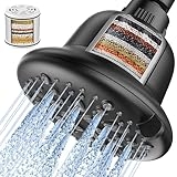 Cobbe Filtered Shower Head, 7 Modes High Pressure Shower Heads – 16 Stage Shower Head Filter for Hard Water for Remove Chlorine and Harmful Substances (Midnight Black Matte, 5 Inch Round)
