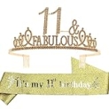 EBE EmmasbyEmma 11th Birthday Sash and Tiara for Girls – Fabulous Glitter Sash + Fabulous Rhinestone Gold Premium Metal Tiara for Girls, 11th Birthday Gifts for Princess Party @ $16.99