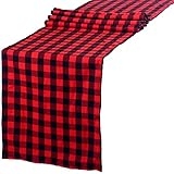 Buffalo Plaid Table Runner 14x72inch Classic Farmhouse Table Runner Wedding Buffalo Check Table Runner for Christmas Thanksgiving Family Dinner Party Decoration(Black and Red) @ $2.69