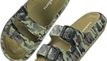 BenSorts Pillow Slippers for Women and Men Sandal Adjustable Buckles Soft Slides House Slippers Indoor Outdoor Green Camouflage Men Size 8.5 9 9.5 Women Size 9.5 10 10.5 @ $9.09