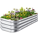 Sunnotic Raised Garden Beds Outdoor 8×4×1 Ft DIY Galvanized Raised Garden Beds for Vegetables 12-in-1 Modular Metal Raised Garden Bed Kit for Gardening Galvanized (SliverBrigt) @ $109.00
