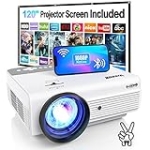 Projector 4K with WiFi and Bluetooth Supported, Native 1080P/12000 Lumen Outdoor Movie Projector with 120‘’ Screen, Phone Video Projector Compatible with iOS/Android/TV Stick/Win/PS5 @ $198.99