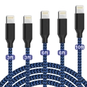 [Apple MFi Certified] PLmuzsz iPhone Charger Lightning Cable 5pack [3/3/6/6/10FT] Nylon Braided Compatible iPhone 12 Pro Max/Xs/XR/8/7/6s/SE/iPad More @ $8.49