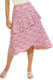 Kate Kasin Women’s High Low Hem Midi Skirt Elastic High Waist A-Line Layered Ruffle Boho Summer Skirt M Pink @ $26.99
