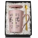 ALBISS Mom Christmas Gifts for Mom from Daughter Son – World’s Best Mom – Funny Mom Mug Printed with Gold, Birthday Presents for Mom, 14oz Pink Marble Ceramic Coffee Cup with Lid Card, Nice Gift-Boxed @ $8.50
