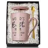 ALBISS Mom Christmas Gifts for Mom from Daughter Son – World’s Best Mom – Funny Mom Mug Printed with Gold, Birthday Presents for Mom, 14oz Pink Marble Ceramic Coffee Cup with Lid Card, Nice Gift-Boxed @ $8.50