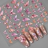 Butterfly Nail Art Stickers Decals Pink Butterfly Nail Stickers 5D Embossed Adhesive Nail Decals Butterflies Heart Nail Art Supplies Spring Summer Nail Sliders for Women Girls DIY Nail Art Decorations @ $2.99
