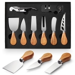 Exquisite 8-piece Cheese Knife Set || Charcuterie Accessories including Cheese Knives & Mini Knife Sharpener & Corkscrew || Stainless Steel Cheese Cutter for Cheese/Butter/Cream with Wood Handle…… @ $13.71