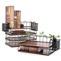 HOYRR Desk Organizer, Paper Tray, Stackable Letter Tray Organizer, For File Magazines Mail organizer, Wood Desk File Organizer with Pen Holder (2 Layer Black) @ $14.00