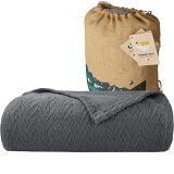 Premium Soft 100% Cotton Queen Thermal Blanket Comfortable for All-Seasons, Cool Herringbone Design, Queen Size Cotton Blanket with Free Tote Bag (Dark Gray)
