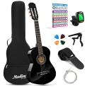 Moukey 30″ Acoustic Guitar for Beginner Kid Boy Girl 1/4 Junior Size Nylon String Classical Guitarra Acustica with Chord Poster, Gig Bag, Tuner, Picks, Nylon Strings, Capo, Cloth, Strap – Black