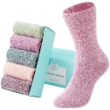 SISOSOCK 5 Pairs Fuzzy Socks for Women Winter Warm Wool Thick Socks Soft Cozy Womens Knit Sleep Socks with Gifts Box @ $10.99