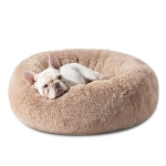 Bedsure Calming Dog Bed for Small Dogs – Donut Washable Small Pet Bed, 23 inches Anti Anxiety Round Fluffy Plush Faux Fur Cat Bed, Fits up to 25 lbs Pets, Camel