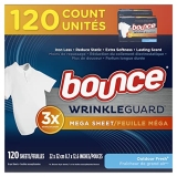 Bounce WrinkleGuard Mega Dryer Sheets Laundry Fabric Softene and Wrinkle Releaser Sheets, Outdoor Fresh Scent, 120 count