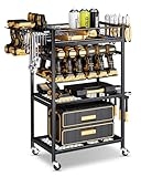 FHXZH Power Tool Organizer with Wheels – 12 Cordless Drill Holder Rolling Tool Cart, 4 Layer Heavy Duty Metal Garage Storage Shelving for Drill, Workshop and Garage Organization Gift Ideas for Men Dad @ $49.99