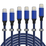 iPhone Charger [Apple MFi Certified] Lightning Cable 6PACK-3/3/6/6/6/10 FT Nylon Braided USB Charging Cable High Speed Cord Compatible with iPhone 14/13/12/11 Pro Max/XS MAX/XR/XS/X/8/7/Plus/6S/6/iPad @ $6.90