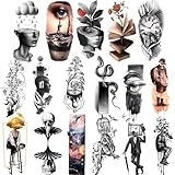 Temporary Tattoos for Adult Men and Women, 77 Sheets Abstract Surreal Style Fake Tattoo Stickers, Snake Tears, Clocks, Planets, Meditation Pattern Cool Tattoos for Teens Kids @ $9.60 ($0.12 / Count)