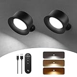 Wall Lights,2 Pcs LED Wall Lamps Scones with 3200mAh Rechargeable Battery Operated,3 Colors & Dimmable Touch and Remote Control,Cordless Wall Mounted 360° Rotation Lamp Light for Bedside Bedroom @ $8.34
