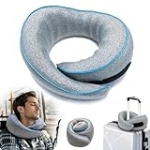 GPKJQZS Travel Pillow, 360° Support Stowable Pillow, High Resilience Memory Foam Travel Pillow Travel Neck Pillow for Airplanes, Offices and Cars, Gray with Blue Trim @ $8.84