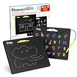 PicassoTiles 2-in-1 Magnetic Drawing Board Toy 12×10 inch Large Magnet Bead Tablet Pad with 2 Facings Alphabet STEM Free Style Educational Erasable & Reusable Learning Writing Playboard in Black PTB04 @ $