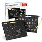 PicassoTiles 2-in-1 Magnetic Drawing Board Toy 12×10 inch Large Magnet Bead Tablet Pad with 2 Facings Alphabet STEM Free Style Educational Erasable & Reusable Learning Writing Playboard in Black PTB04 @ $