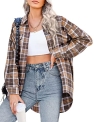 Beyove Plaid Shirt Buffalo Flannel Shirt for Women Long Sleeve Boyfriend Button Down Oversized Shirt Khaki & Coffee M @ $6.49