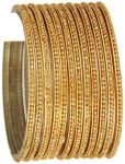 Indian Gold Color Glass Bangles Set For Womens & Girls Bangles Bracelet Ethnic Cultural set of 12 Beautiful Glass Bangles (2.8) @ $15.00