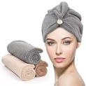 YFONG 3 Pack Microfiber Hair Towel with Button, Super Absorbent Fast Drying Hair Wraps for Curly Hair, Anti Frizz Towel for Women @ $6.00
