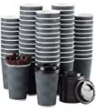 Disposable Coffee Cups with Lids and Straws – 16 oz (90 Set) Togo Hot Paper Coffee Cup with Lid To Go for Beverages Espresso Tea Insulated Reusable Cold Drinks Ripple Cups Protect Fingers From Heating @ $37.67 ($0.42 / Count)