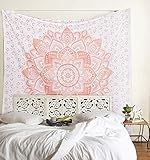 Bless International Indian Traditional Mandala Hippie Wall Hanging, Cotton Tapestry Ombre Bohemian Bedspread (Poster (30×40 Inches)(76×101 Cm), Rose Gold Flower)