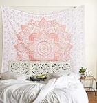 Bless International Indian Traditional Mandala Hippie Wall Hanging, Cotton Tapestry Ombre Bohemian Bedspread (Poster (30×40 Inches)(76×101 Cm), Rose Gold Flower)
