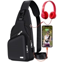 Sling Shoulder Bag Crossbody Backpack for Men Women Hiking Daypack Multipurpose Cross Body Chest Bag with USB Charger Port & Headphone Hole for Outdoor Walking Travel @ $15.99
