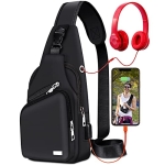Sling Shoulder Bag Crossbody Backpack for Men Women Hiking Daypack Multipurpose Cross Body Chest Bag with USB Charger Port & Headphone Hole for Outdoor Walking Travel @ $15.99