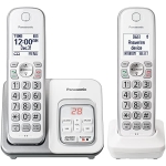 Panasonic DECT 6.0 Expandable Cordless Phone with Answering Machine and Smart Call Block – 2 Cordless Handsets – KX-TGD632W (White/Silver) @ $55.99