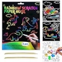 JUNQIU Scratch Art for Kids, Rainbow Scratch Paper Art Set – Dinosaurs, Arts and Crafts for Kids Ages 4-8 Girls Boys, Kids Activity & Christmas Crafts, Stocking Stuffers for Kids