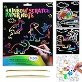 JUNQIU Scratch Art for Kids, Rainbow Scratch Paper Art Set – Dinosaurs, Arts and Crafts for Kids Ages 4-8 Girls Boys, Kids Activity & Christmas Crafts, Stocking Stuffers for Kids