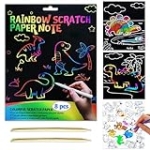 JUNQIU Scratch Art for Kids, Rainbow Scratch Paper Art Set – Dinosaurs, Arts and Crafts for Kids Ages 4-8 Girls Boys, Kids Activity & Christmas Crafts, Stocking Stuffers for Kids