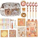 TNDCKP Cute Capybara Pencil Case for Girls and Boys, Stationery Set with Large Transparent Pencil Pouch, Fidget Pens, Notebook, Pencil Sharpener, Back to School Supplies
