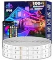 Aulimhti 100Ft Outdoor LED Strip Lights Waterproof,Music Sync RGB IP65 Outside Led Light Strips Waterproof with App and Remote,Exterior Led Rope Lights Waterproof for Deck,Balcony,Roof,Garden,Pool @ $22
