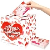 Mulbozy Valentines Card Box with 50 Valentines Greeting Cards, Love Valentine Collection Box for School Classroom Boys Girls Gifts Exchange, Valentines Party Favor