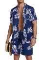 COOFANDY Men’s Hawaiian Shirt and Short 2 Piece Vacation Outfits Sets Beach Suit Palm Leaf L @ $16.65
