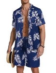 COOFANDY Men’s Hawaiian Shirt and Short 2 Piece Vacation Outfits Sets Beach Suit Palm Leaf L @ $16.65