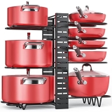 Pan Organizer Rack for Cabinet, Pot Rack with 3 DIY Methods, Adjustable Pots and Pans Organizer under Cabinet with 8 Tiers, Large & Small Pot Organizer Rack for Cabinet Kitchen Cookware Organizer