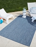 Unique Loom Collection Casual Transitional Solid Heathered Indoor/Outdoor Flatweave Area Rug, 4 ft x 6 ft, Navy Blue/Light Blue