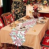 Christmas Candy Cane Table Runner, 70×13 Inch Christmas Table Runner Embroidered Red White Green Candy Table Runner, Winter Holiday Table Mat for Indoor Outdoor Christmas Party Decoration @ $3.99
